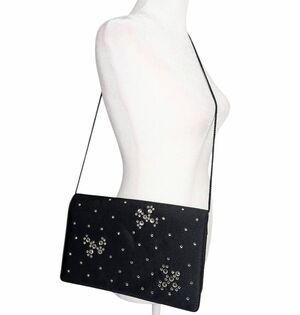 Midcentury 50s 60s Lewis Crown black satin starburst crystals evening bag clutch